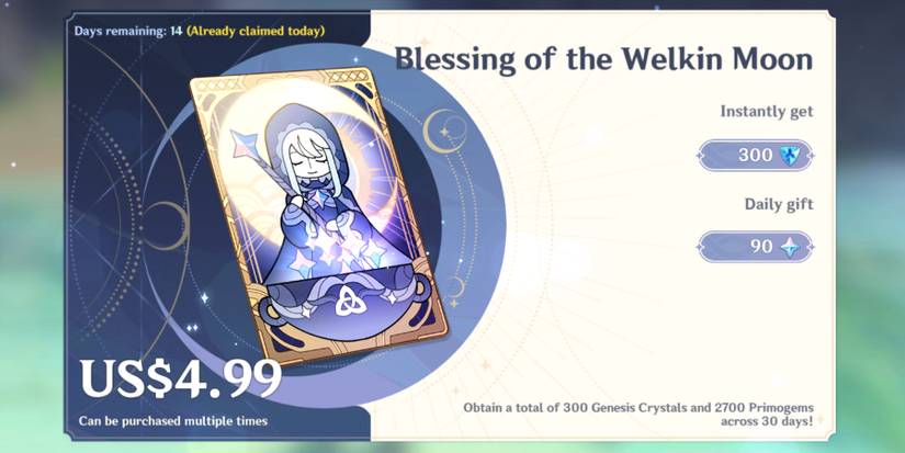 Blessing Of The Welkin Moon in genshin impact