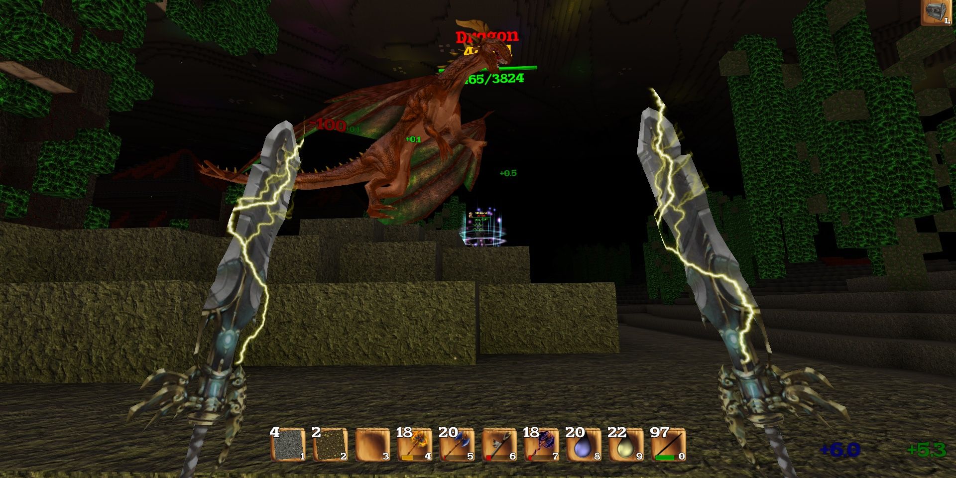 Player about to attack a dragon in Block Story