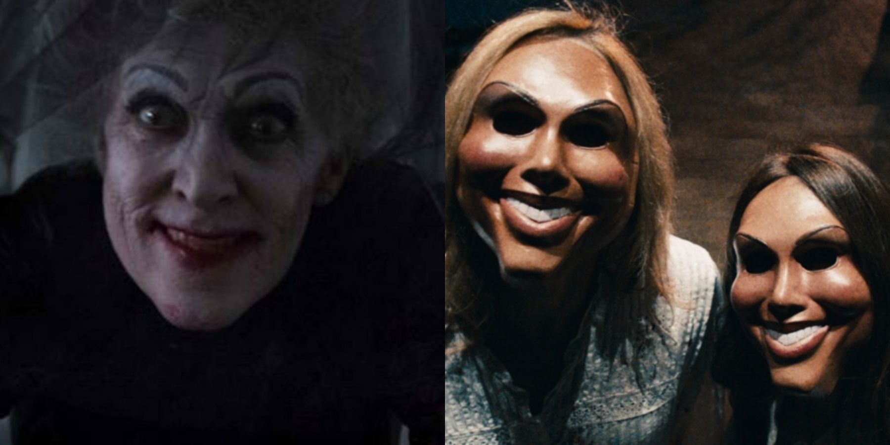 Split image of the demon from Insidious: Chapter 3 and the masks from The Purge