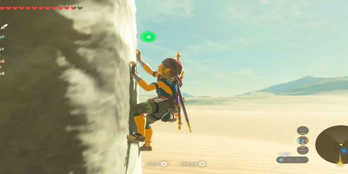 Link climbing up a mountain in Breath of The Wild