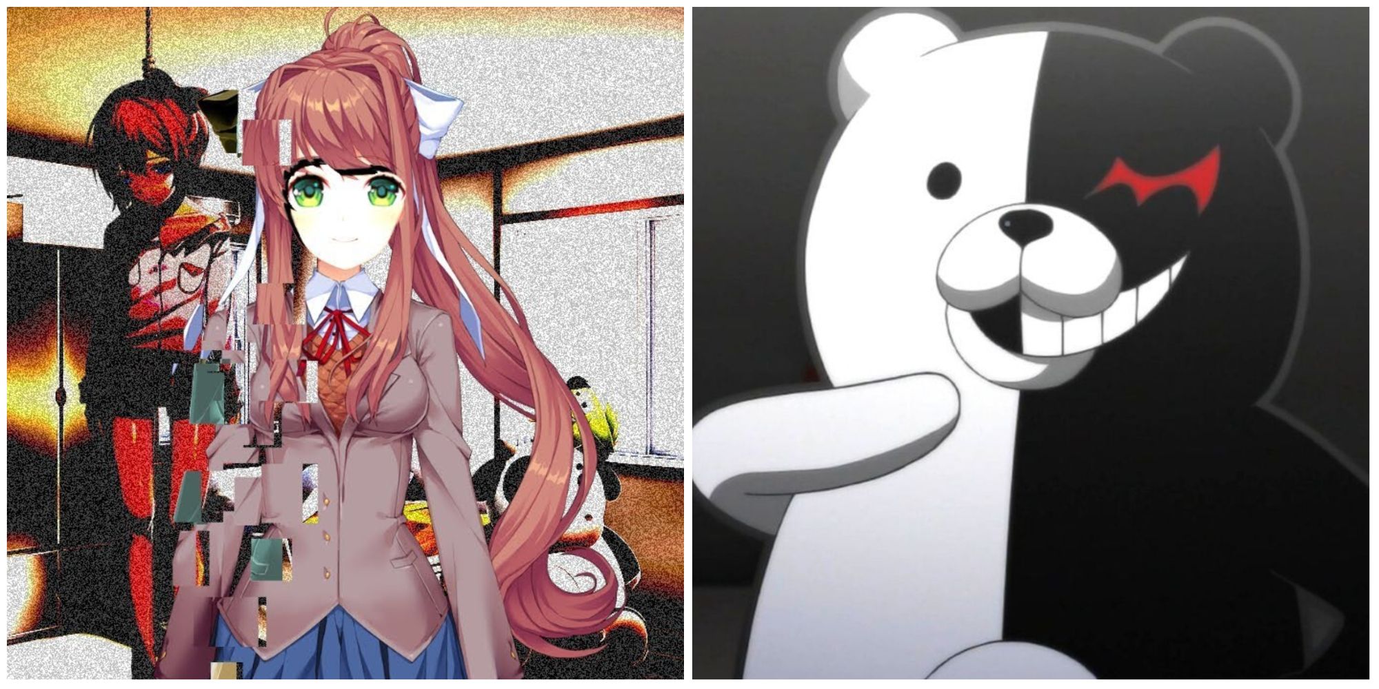 left: Monika in Doki Doki; right: Monokuma