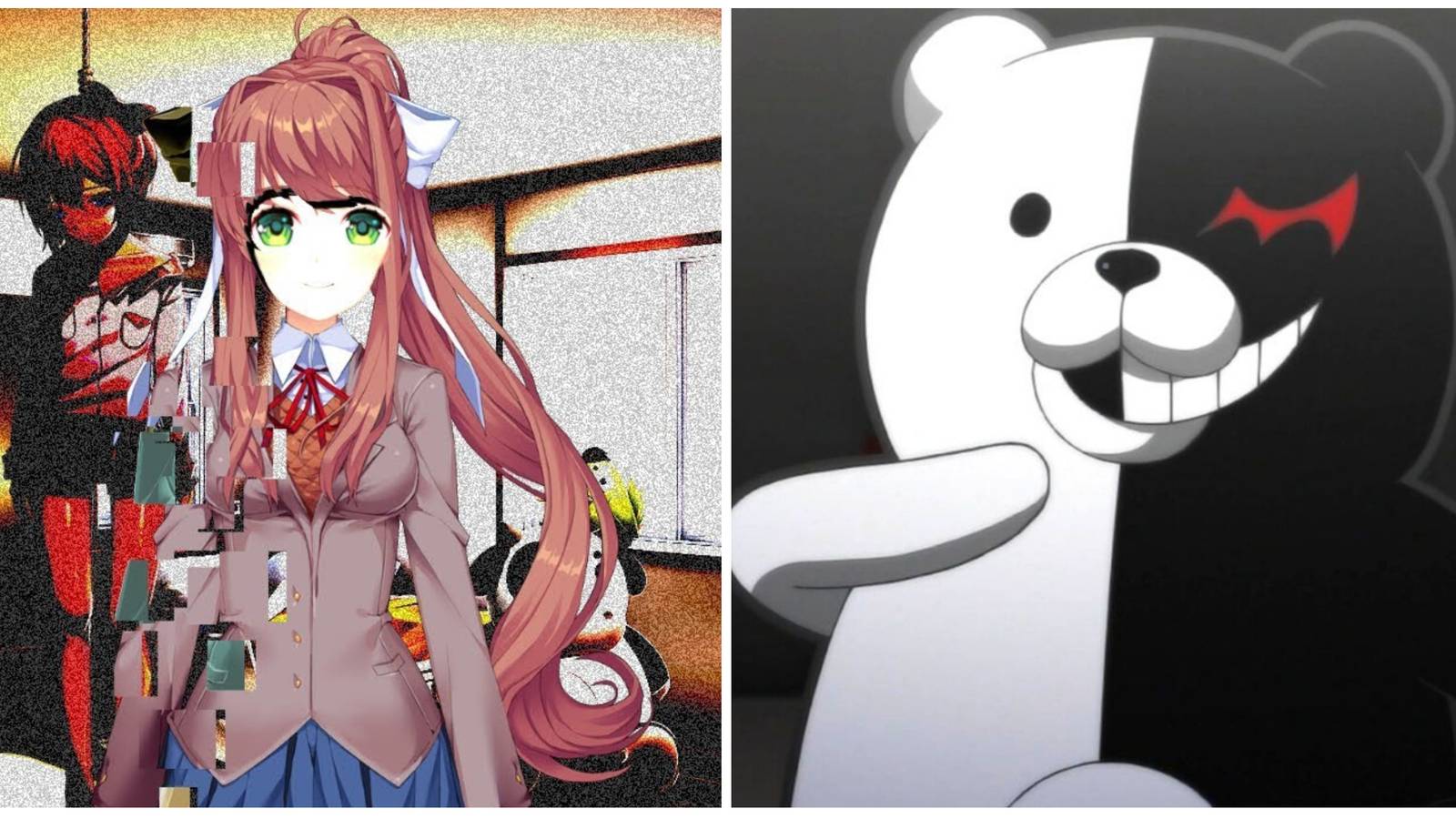 left: Monika in Doki Doki; right: Monokuma
