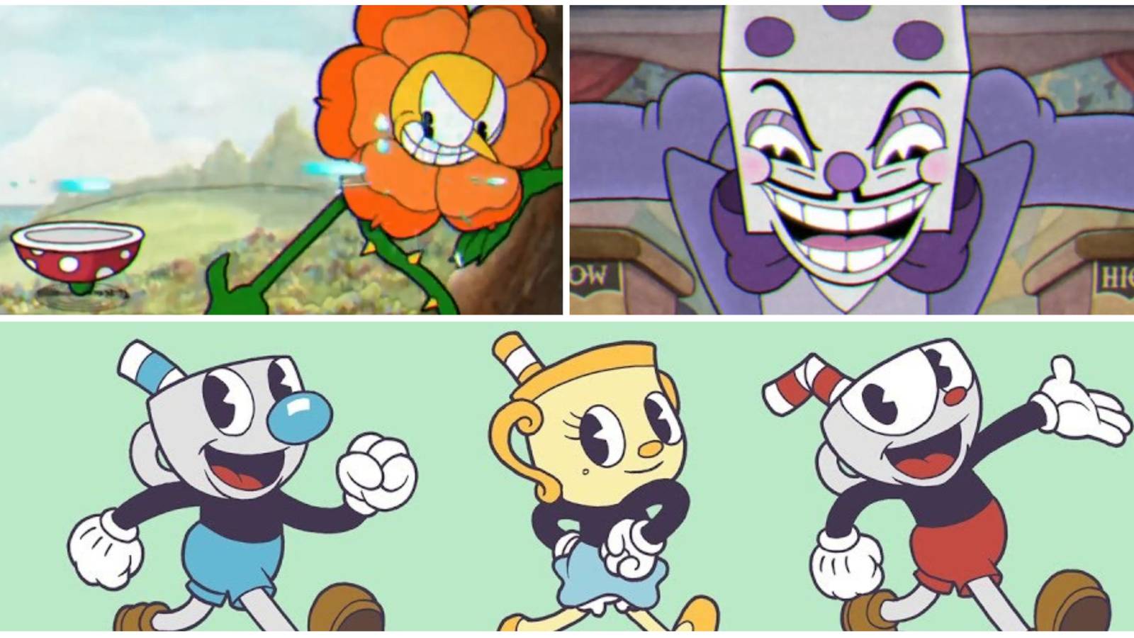 cuphead images in a photo collage
