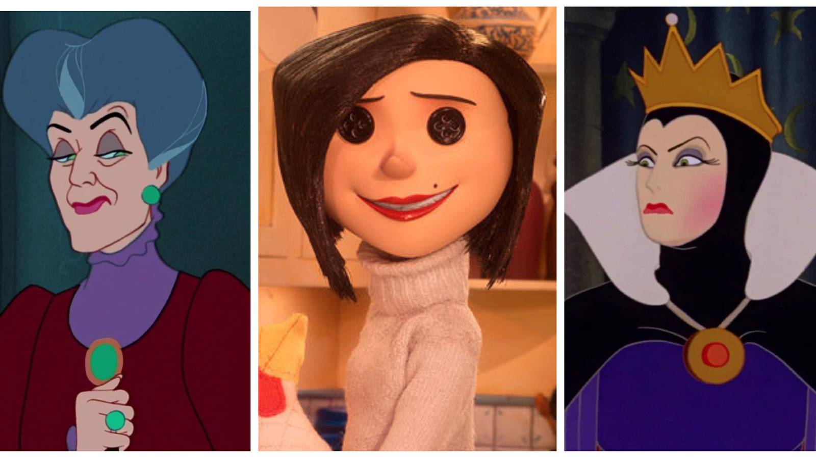 lady tremaine, other mother and evil queen in a photo collage