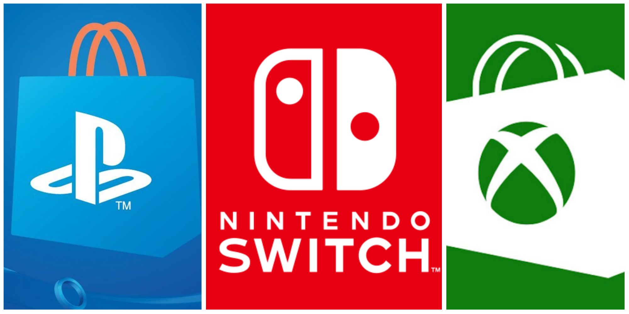 nintendo switch, playstation and xbox logos in a photo collage