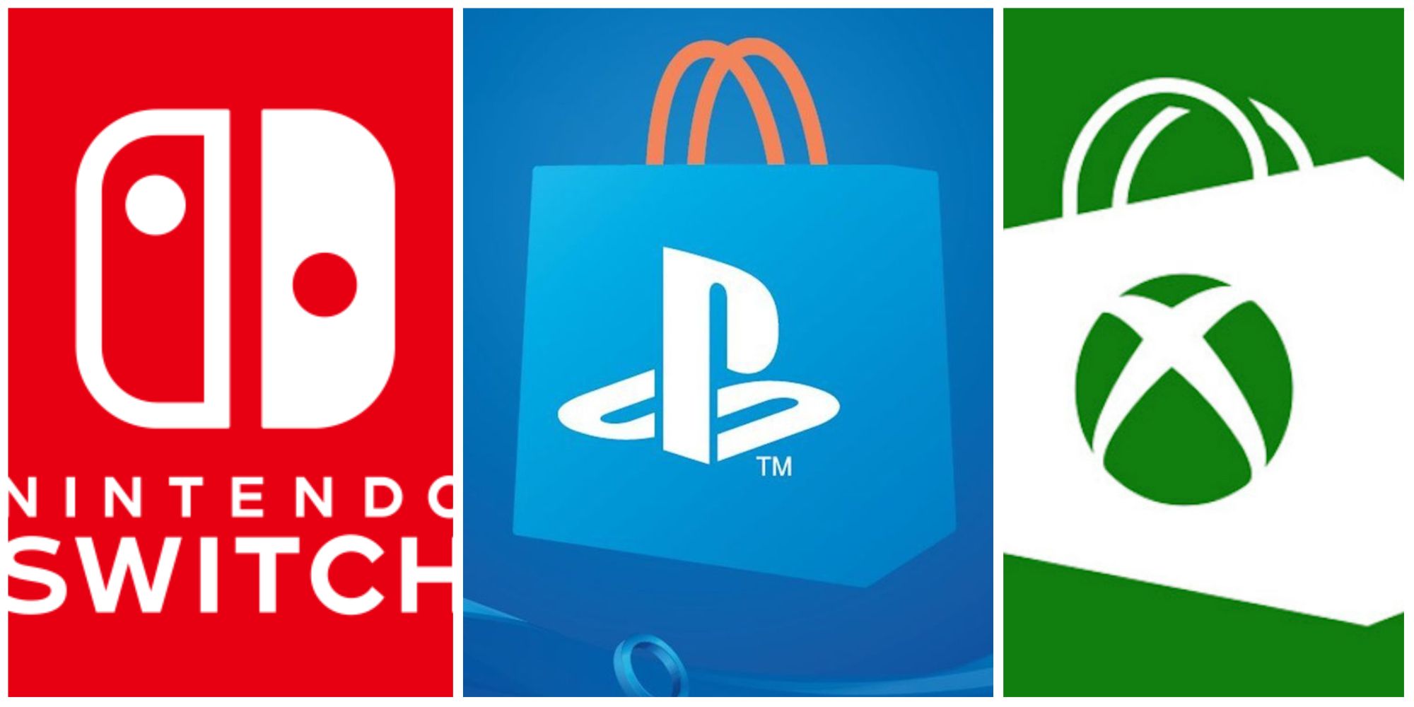 nintendo switch, playstation and xbox logos in a photo collage