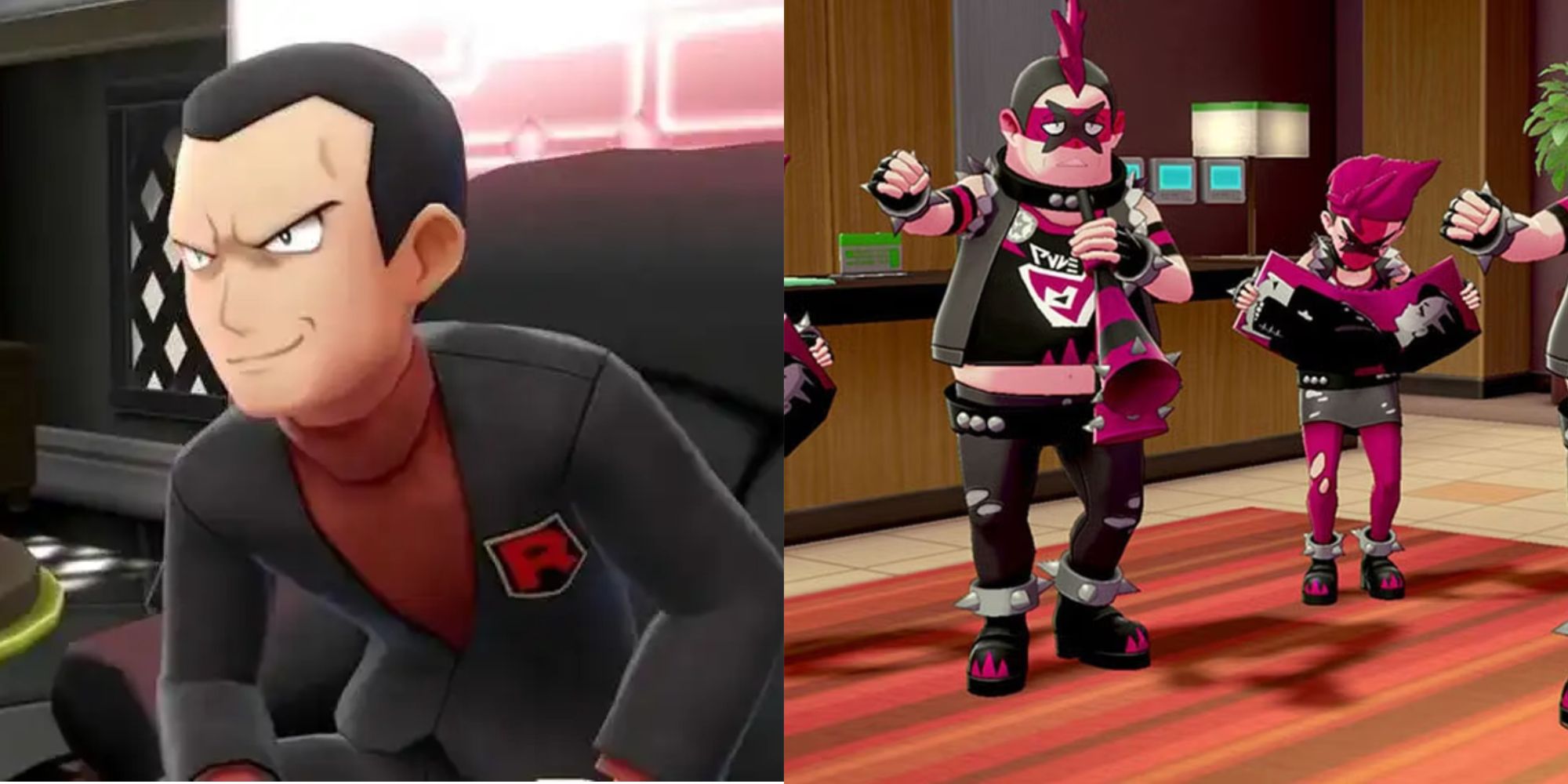 Split image of Giovanni and Team Yell.