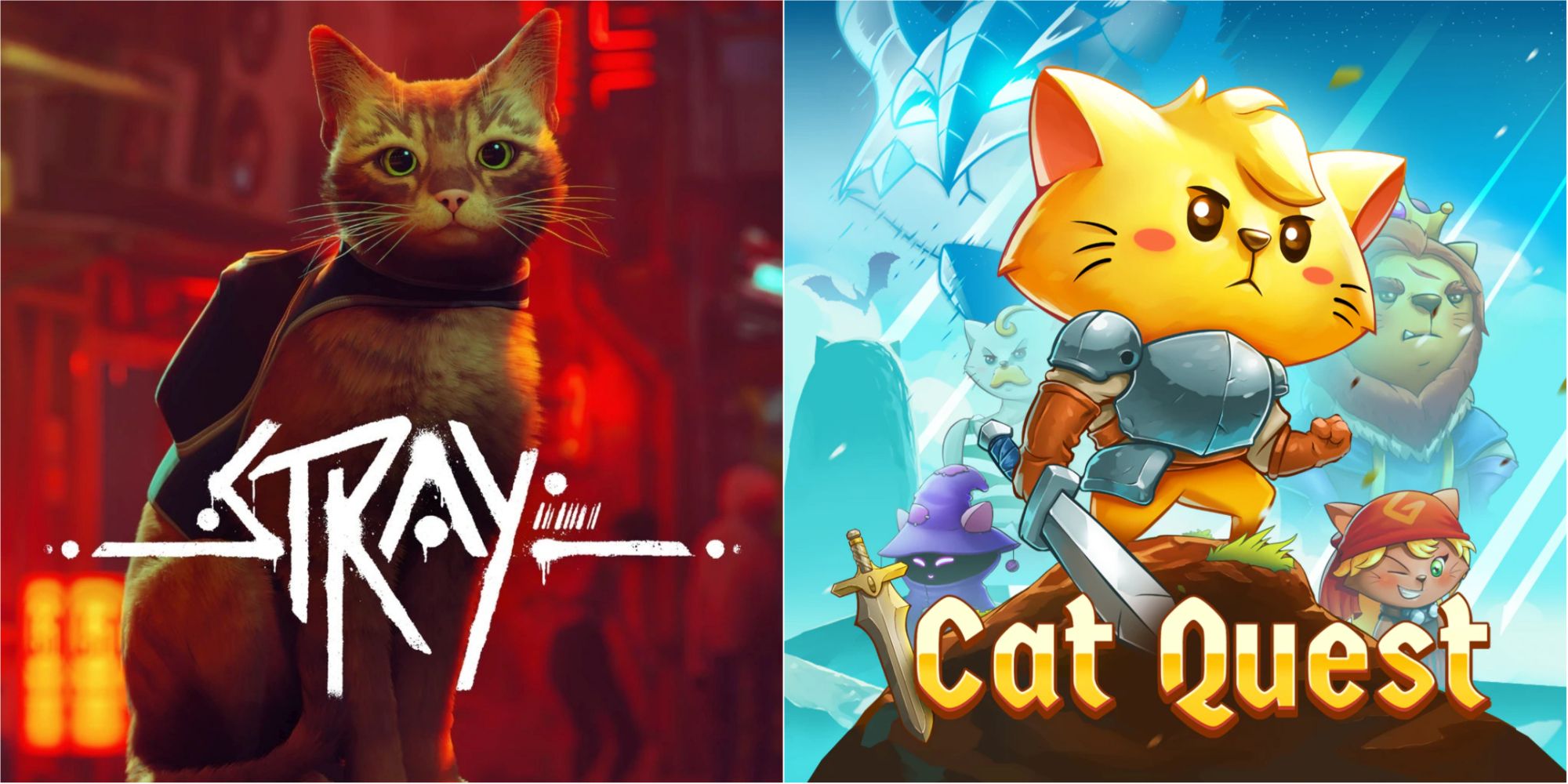 Promo posters from Stray and Cat Quest 