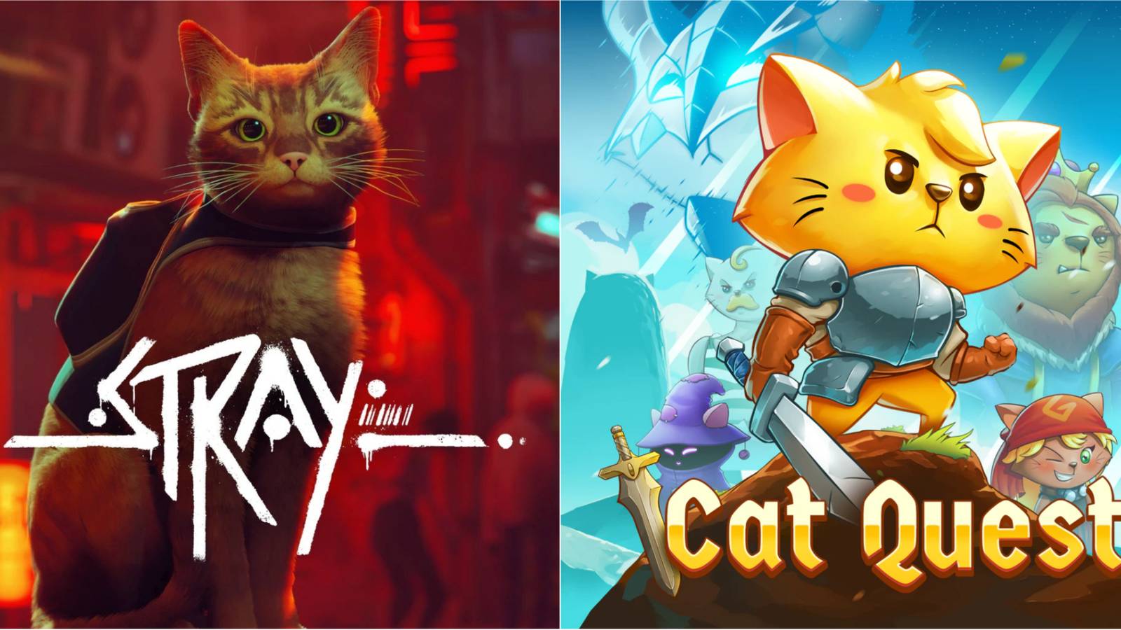 Promo posters from Stray and Cat Quest 