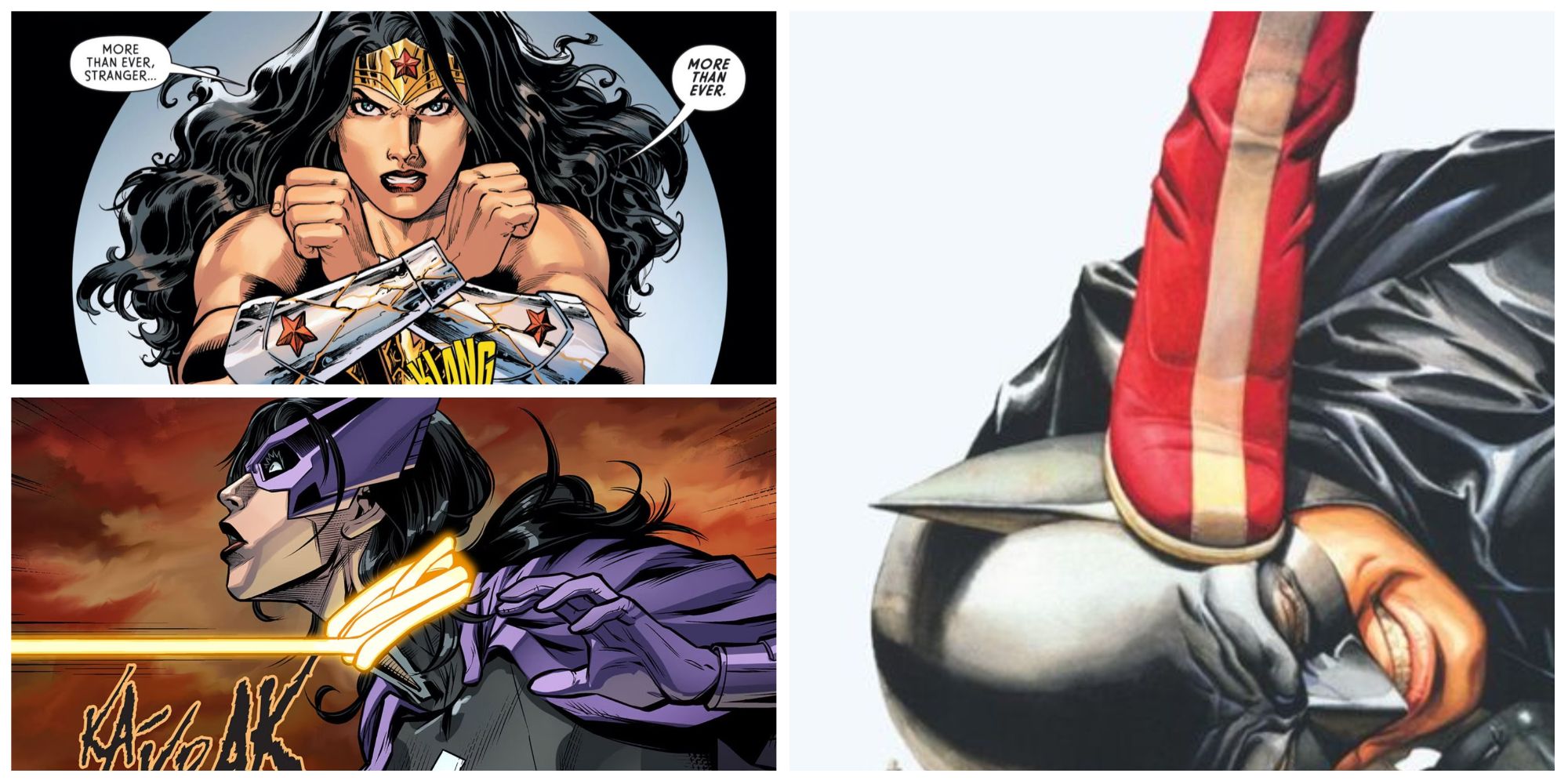 huntress, wonder woman and batman in a photo collage