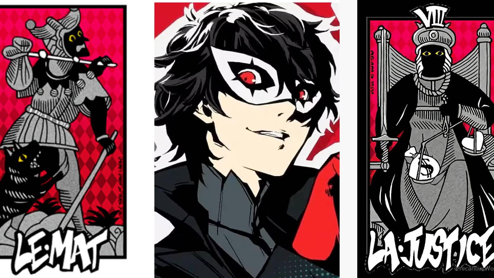 Joker between two tarot cards.