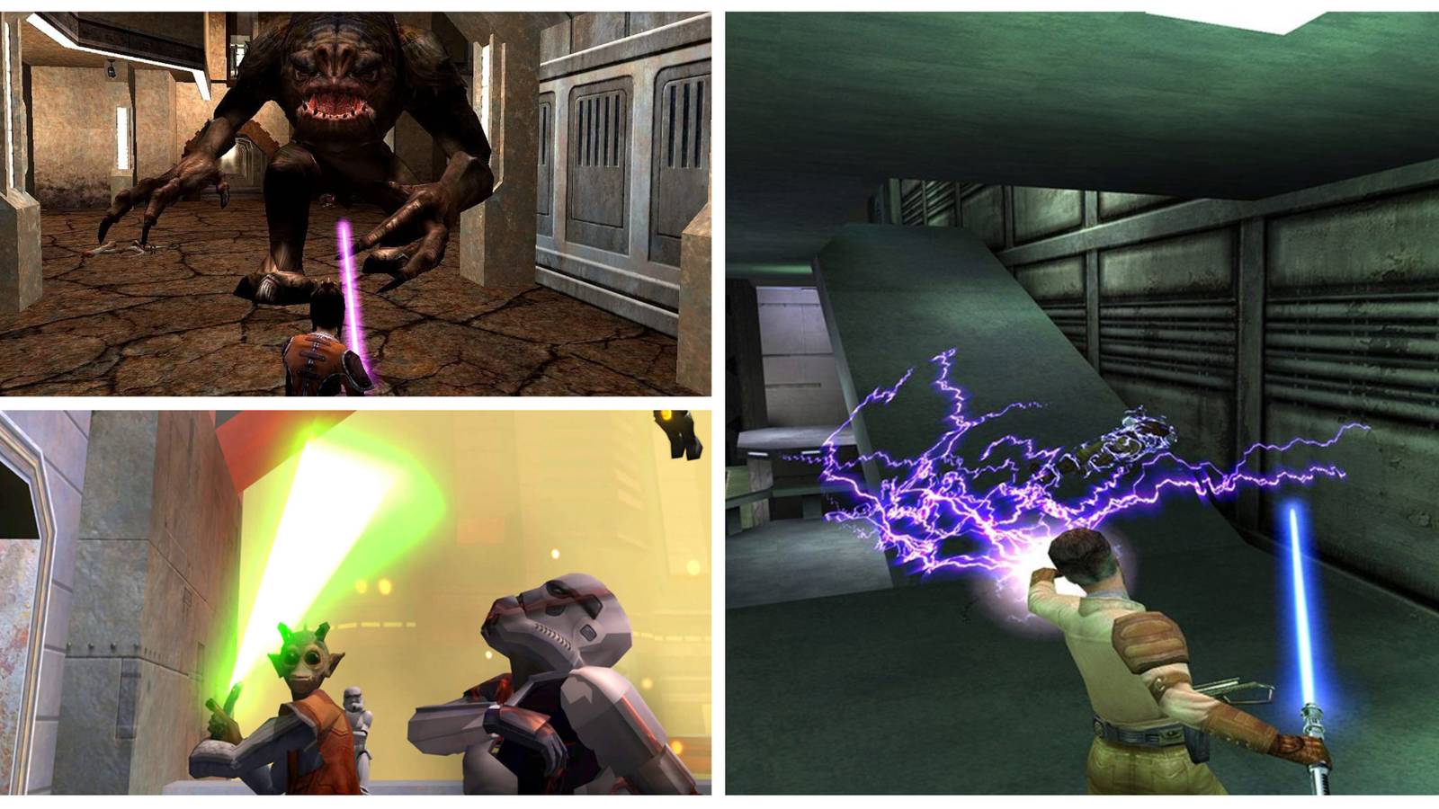 three pictures from jedi academy in a photo collage