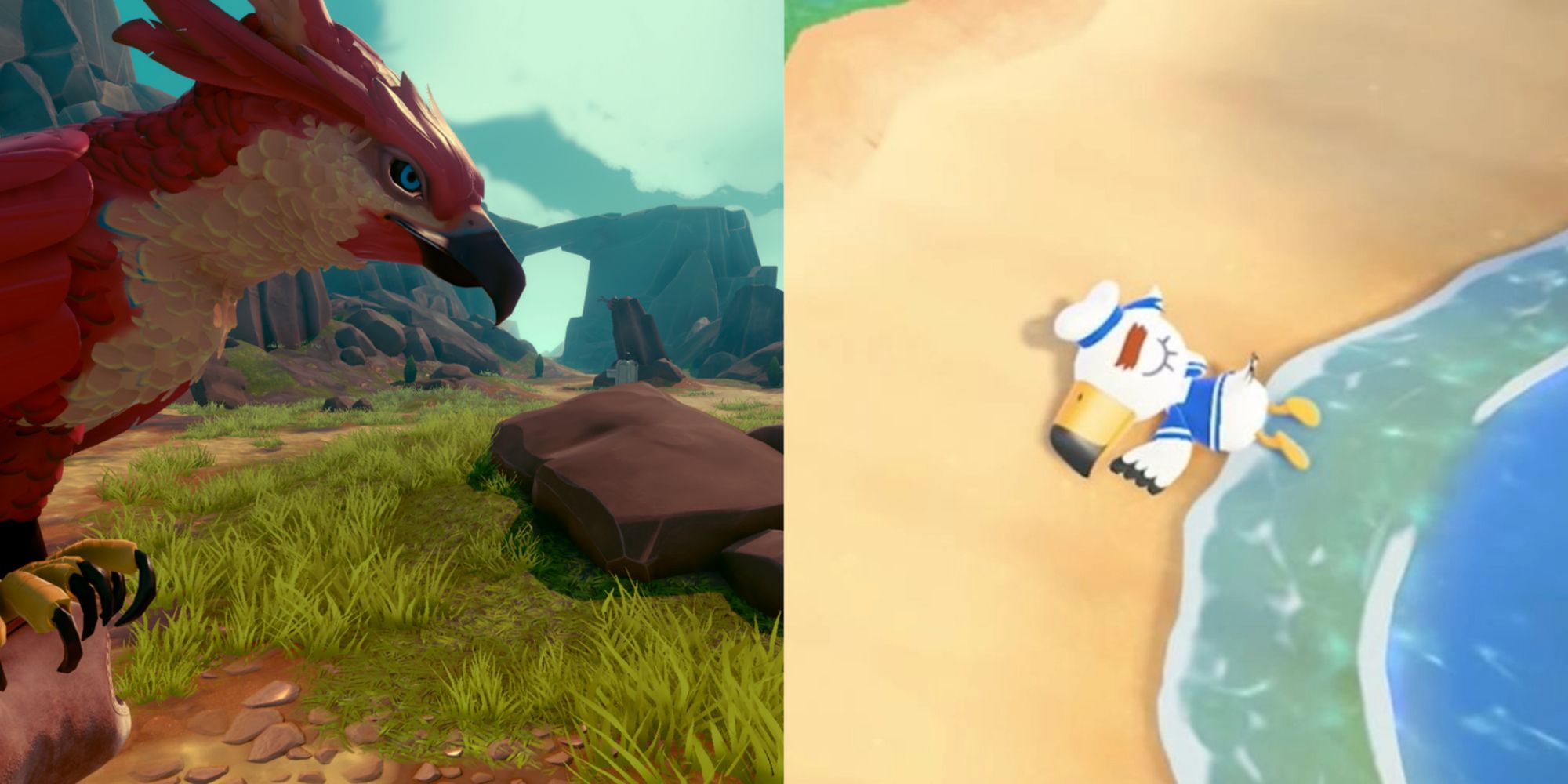 Screenshot of falcon in Falcon Age and Gulliver in Animal Crossing: New Horizons