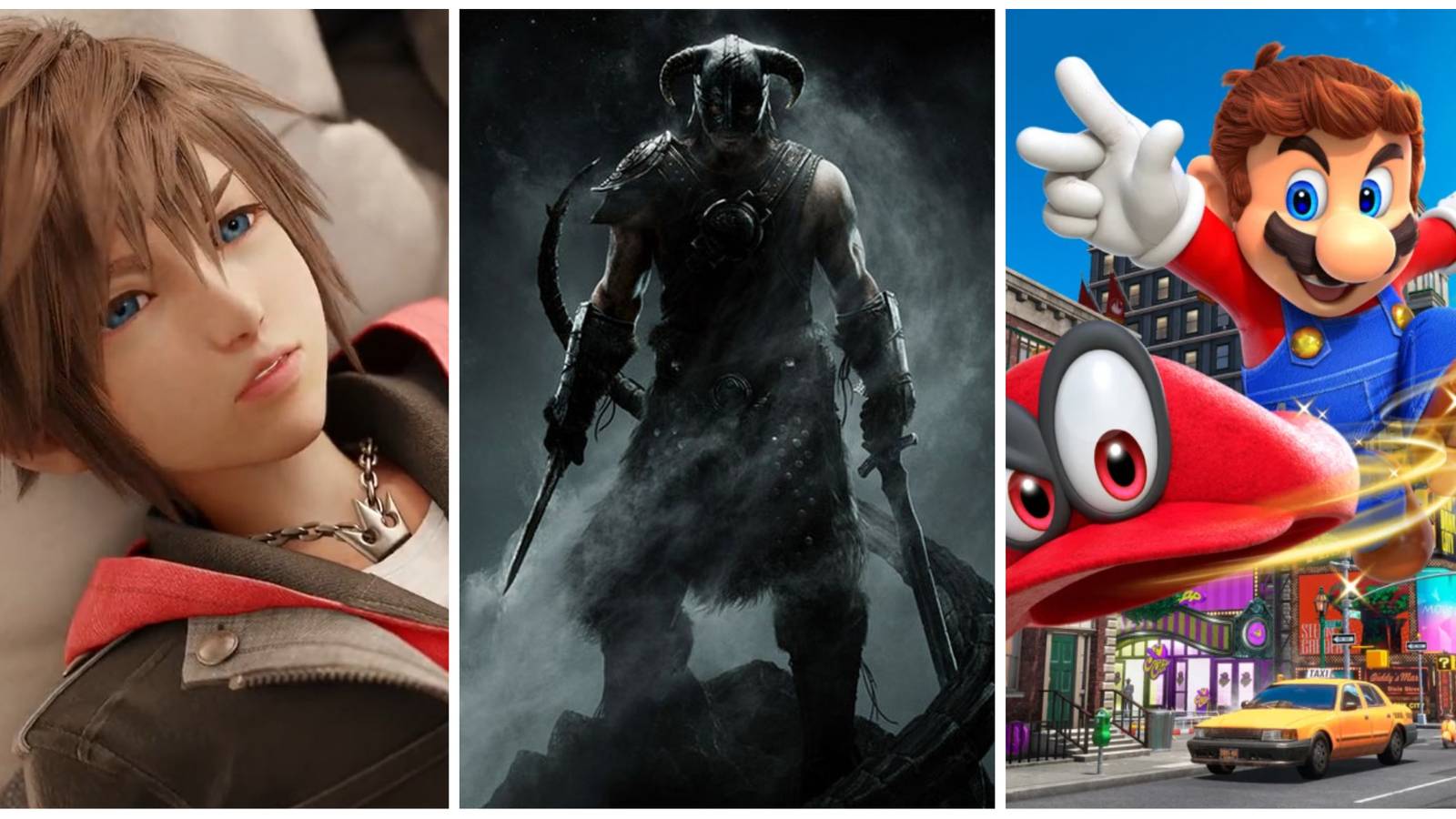 Sora from Kingdom Hearts, Dragonborn from Skyrim and Super Mario