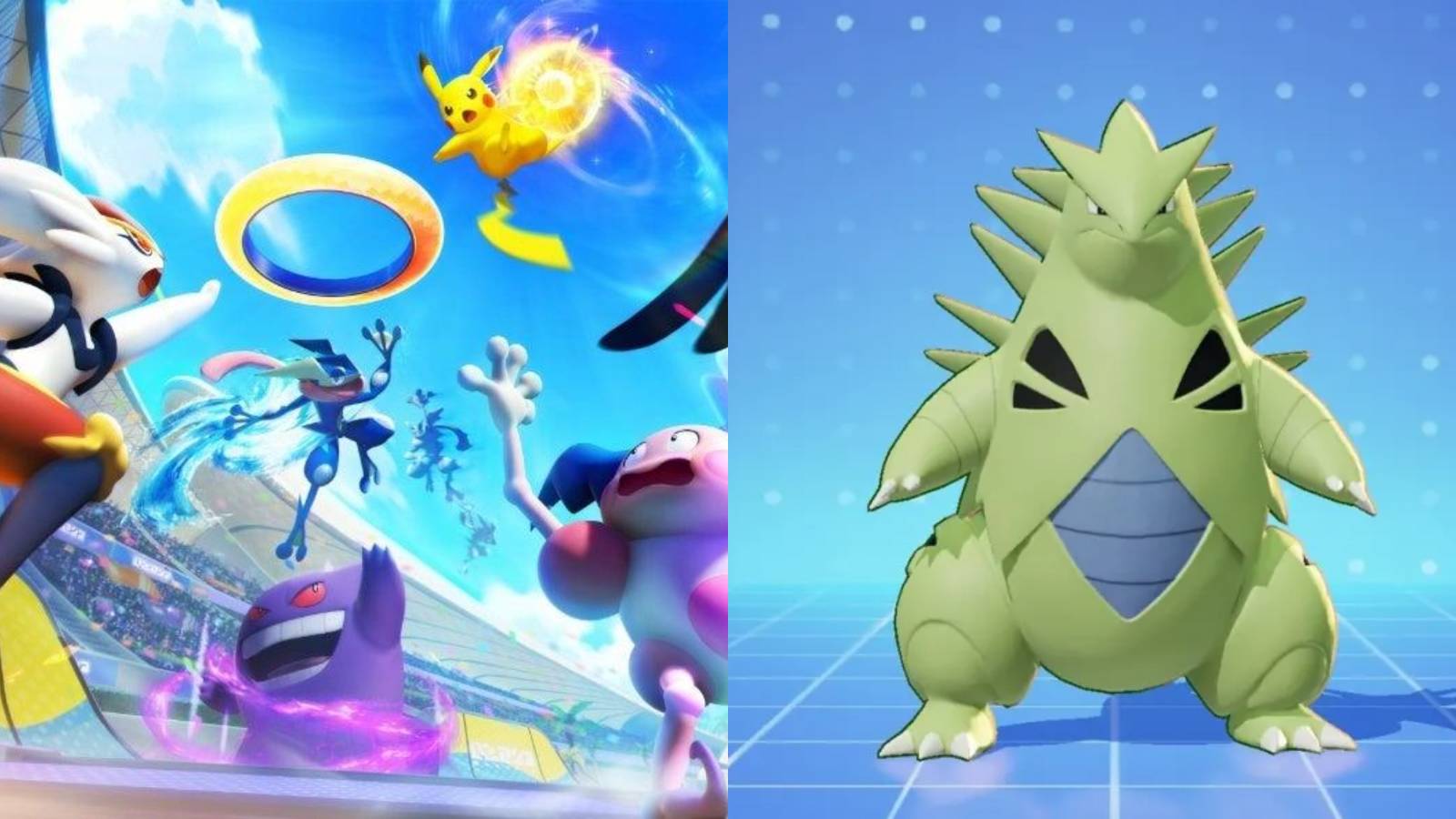 Split image of Pokemon Unite and Tyranitar. 