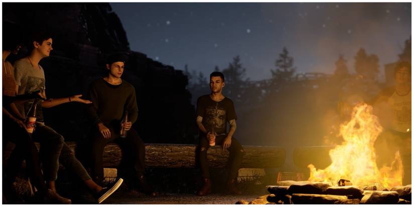 Quarry characters around the fire pit. 