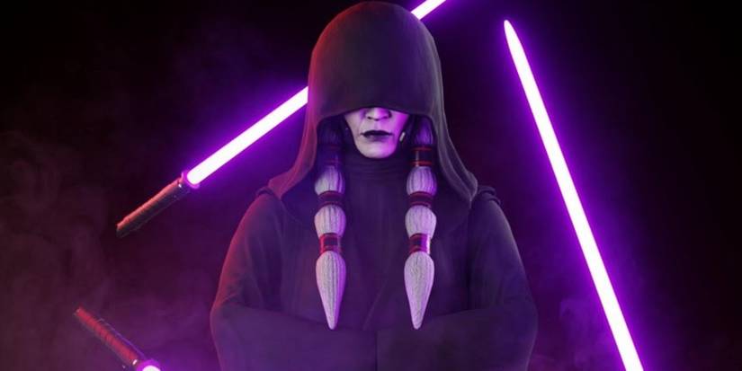 Darth Traya Levitating Three Lightsabers With the Force