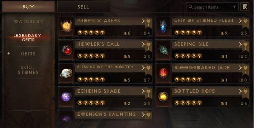 Diablo Immortal Looking At Five Star Legendary Gems In The Auction House