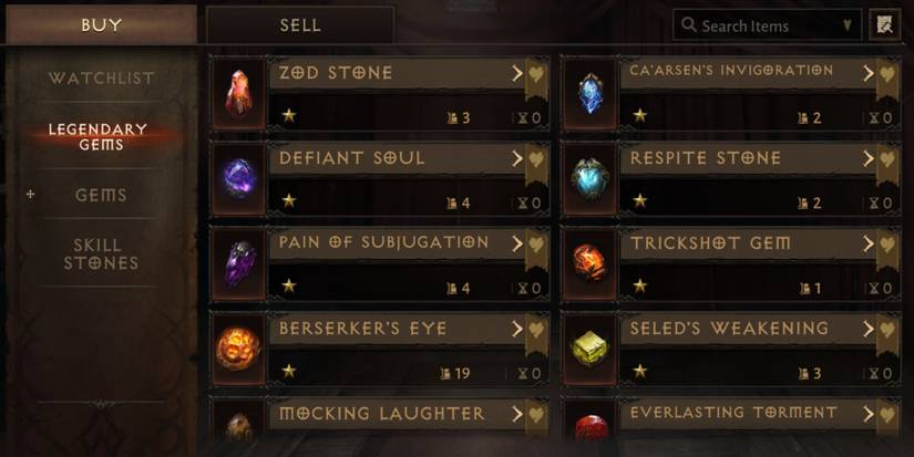 Diablo Immortal Looking At One Star Legendary Gems In The Auction House