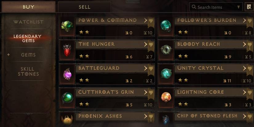 Diablo Immortal Looking At Two Star Legendary Gems In The Auction House