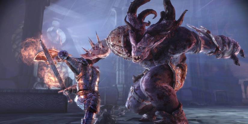hero fighting monster in Dragon Age Origins