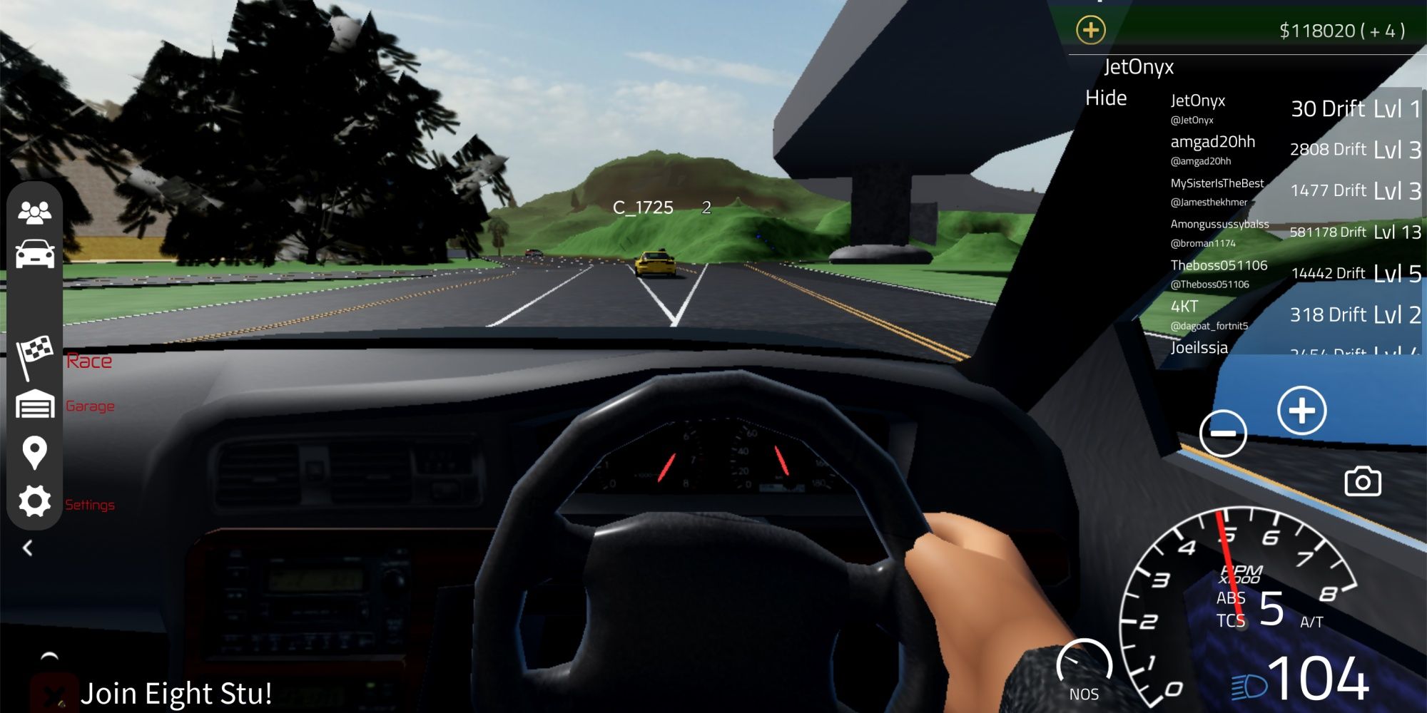 Roblox player behind the wheel in Eight Driver Car Racing
