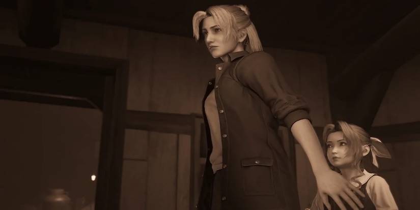 Elmyra Gainsborough protecting a young Aerith in the Final Fantasy 7 remake