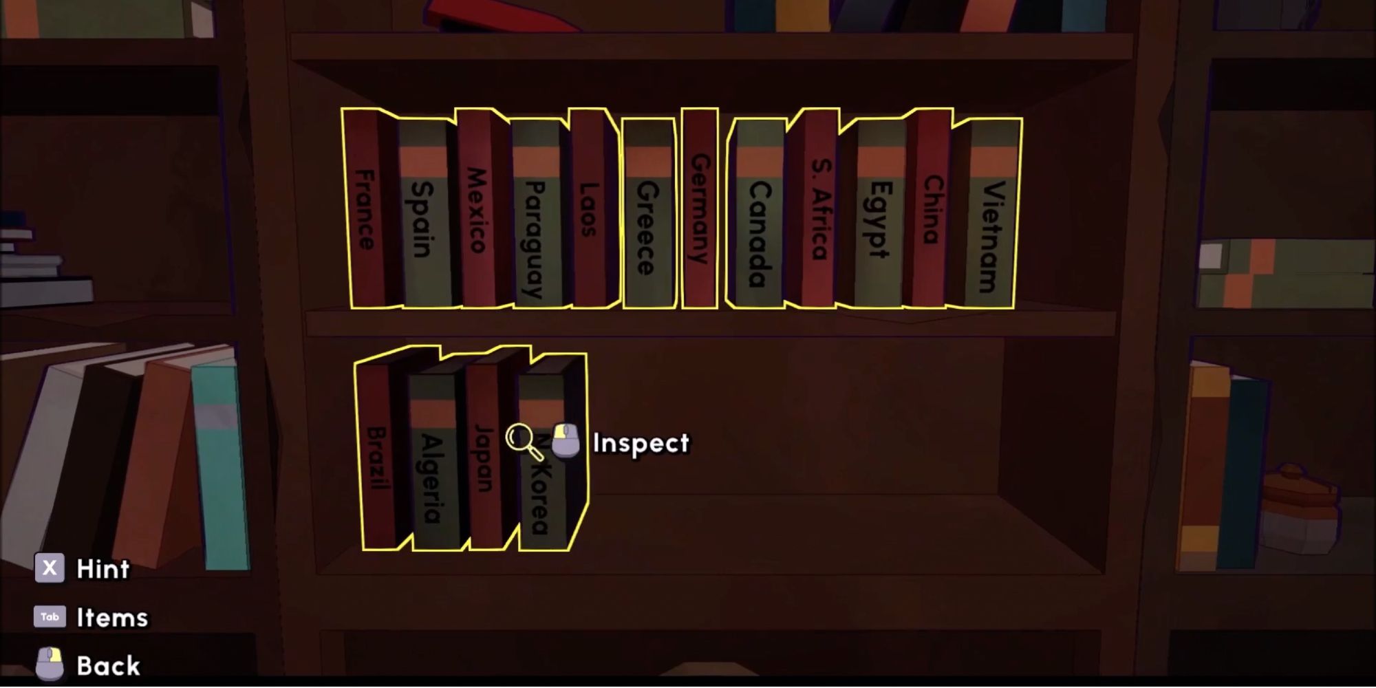 Escape Academy - The Entrance Exam - Grab the books on the shelf - Player pulls the book titled 'Greece' off the shelf