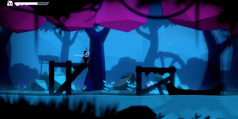 Eternal Hope - Switch Between Worlds Often - Player runs across ledges in the Shadow World