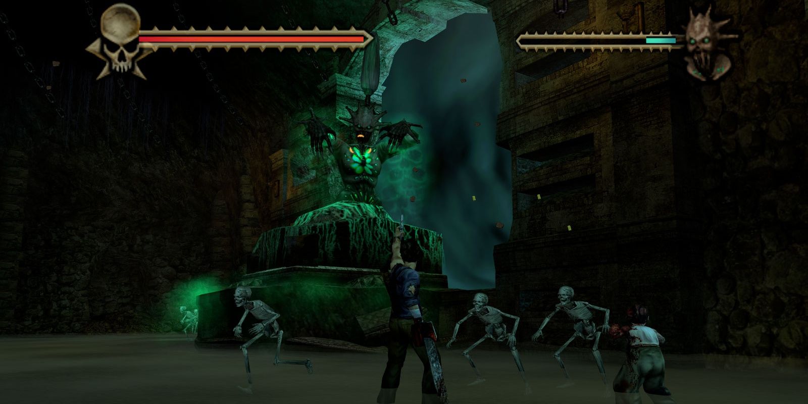 Ash killing skeletons in the game Evil Dead: Regeneration