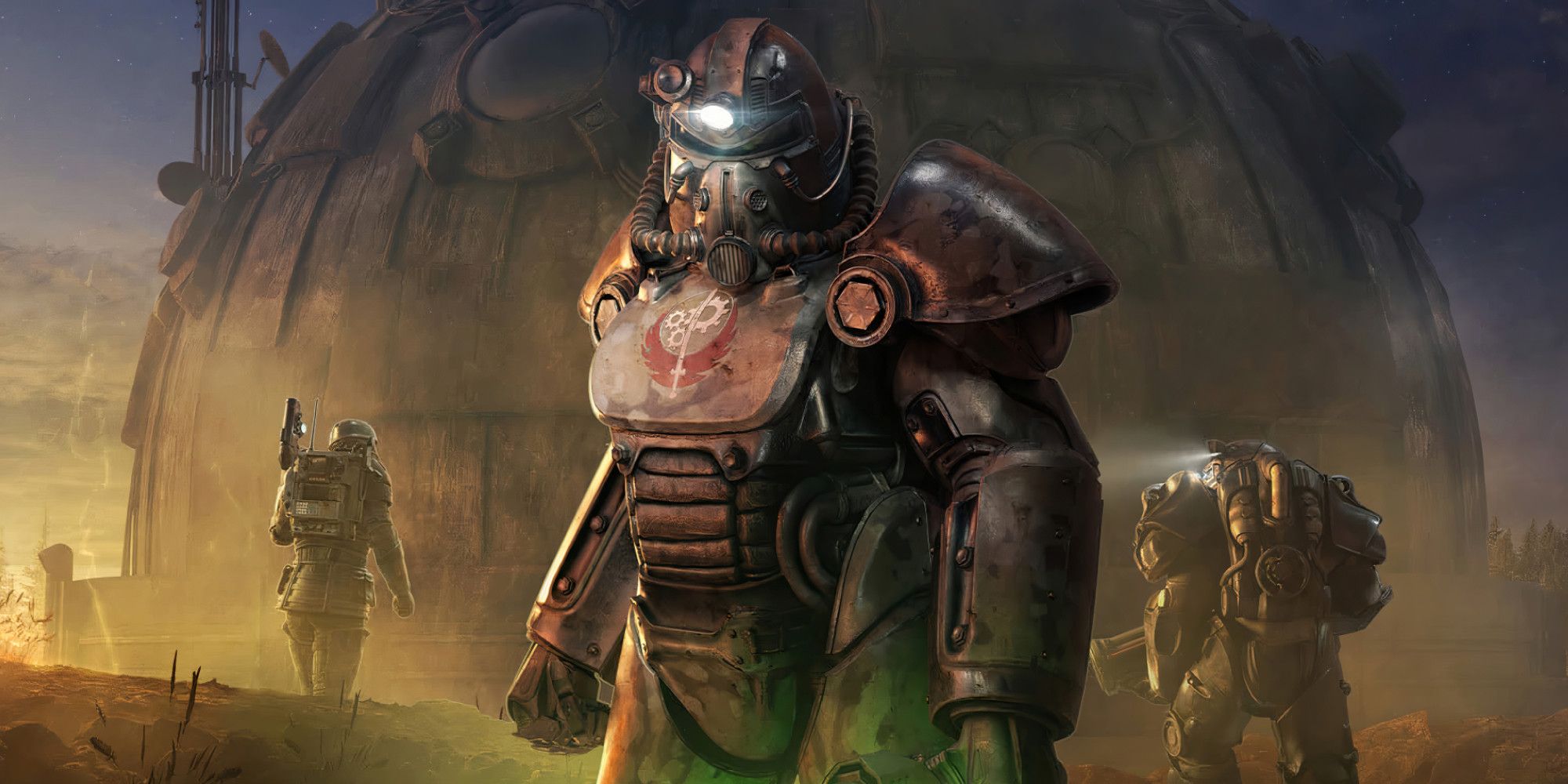 a Brotherhood of Steel soldier stands in power armor