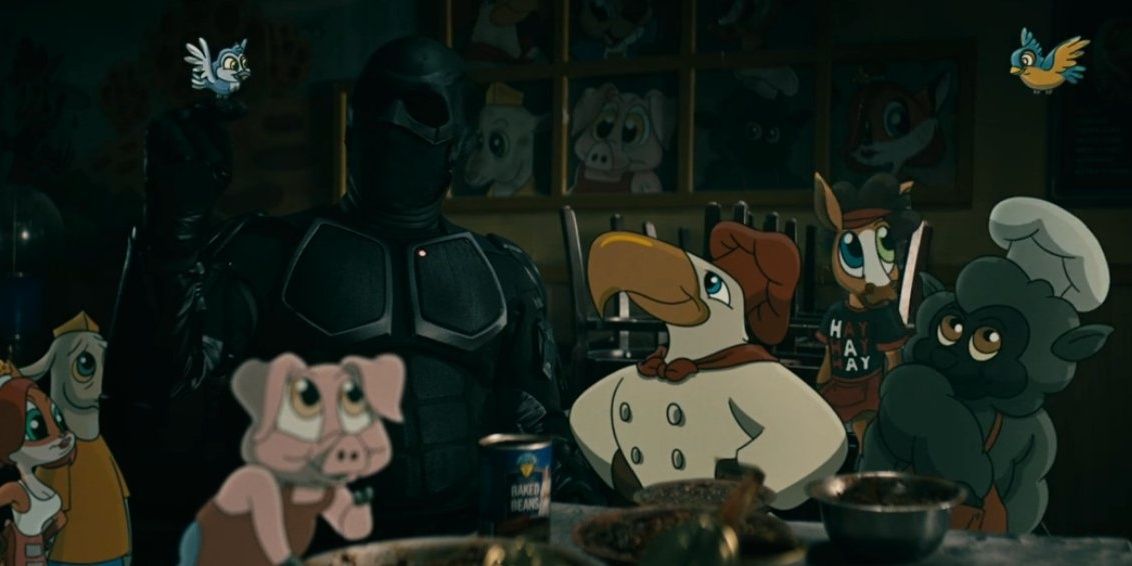 black noir with his animated animal friends