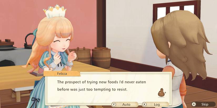 Felicia cheering about trying new foods in Story of Seasons: Pioneers of Olive Town