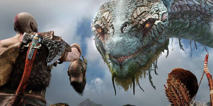 Kratos fighting a monster in God Of War video game