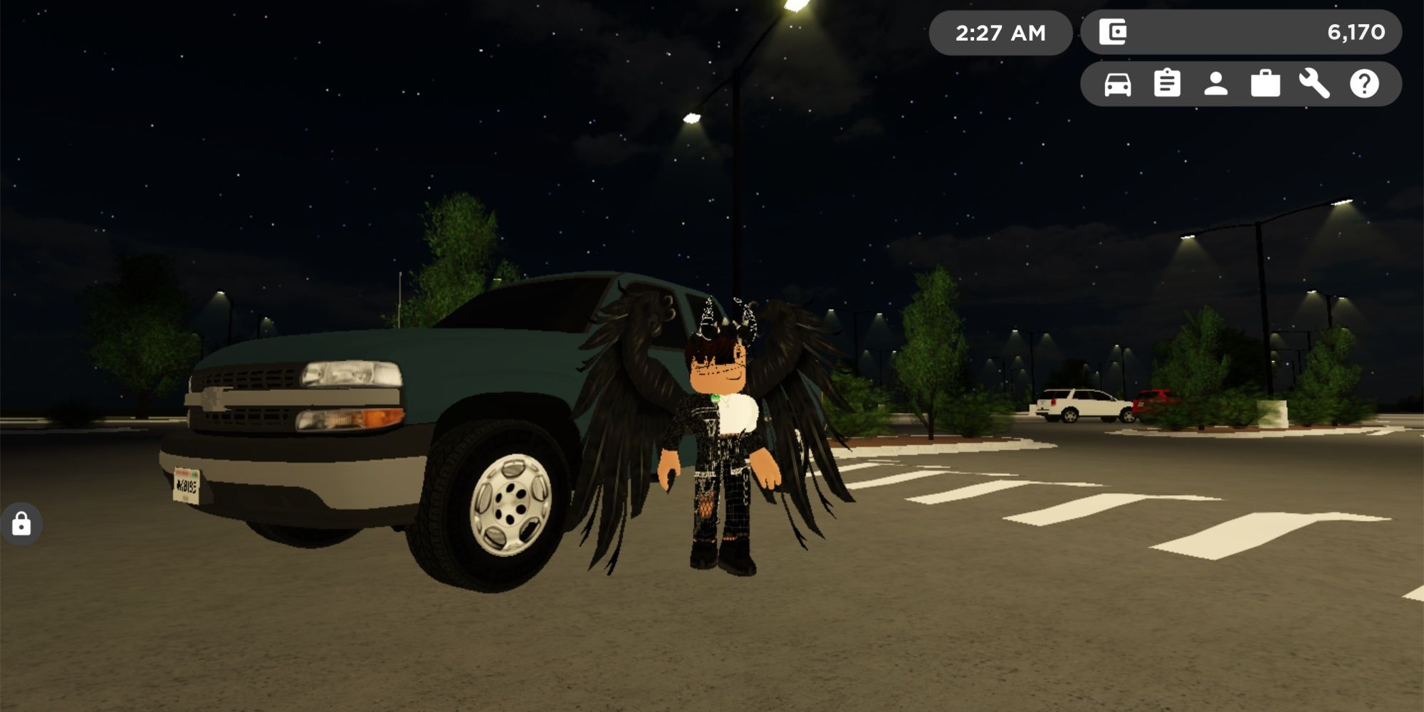 Roblox player standing next to their car in Greenville