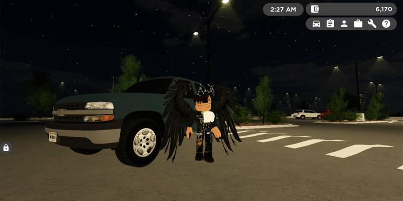 Roblox player standing next to their car in Greenville