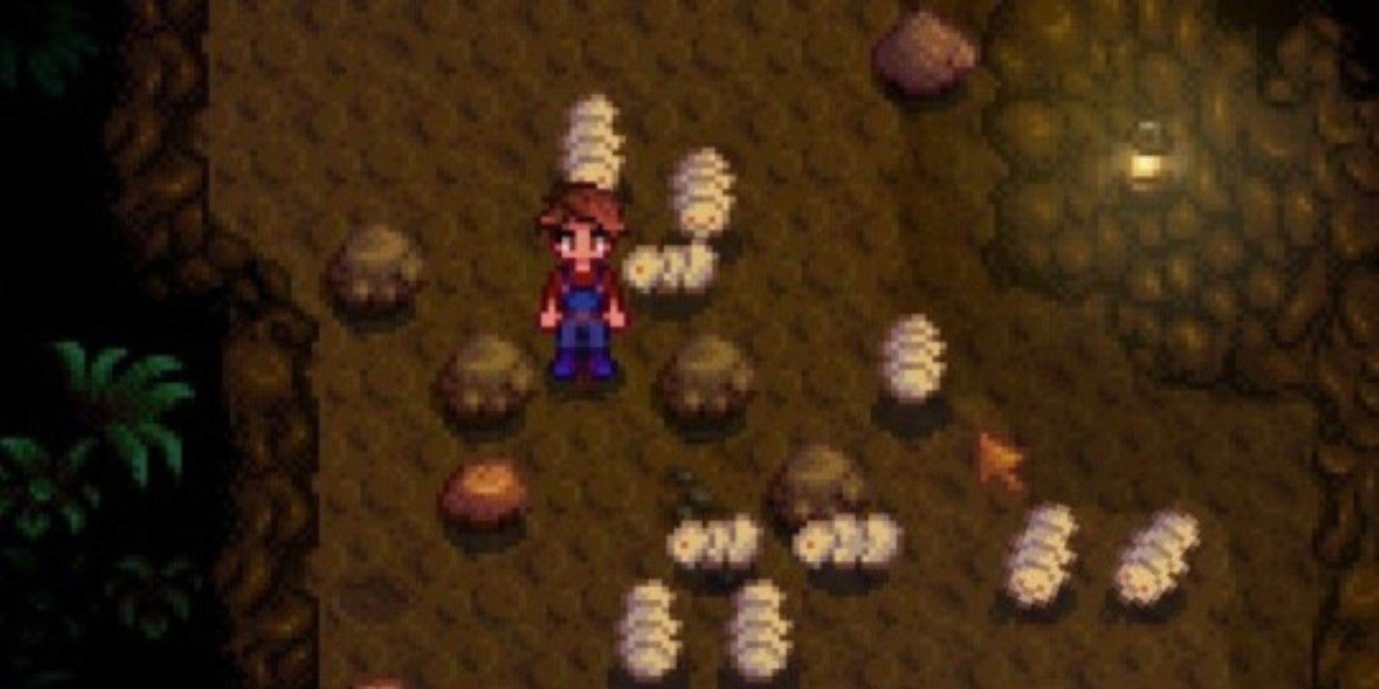 Grubs surrounding the player in the Mines