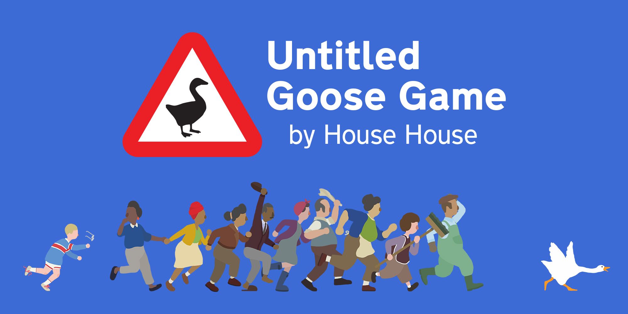 villagers chasing goose in untitled goose game poster