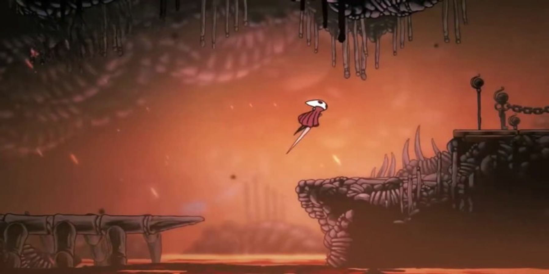 Hollow Knight Silksong traversing an area similar to the cut Forest of Bones