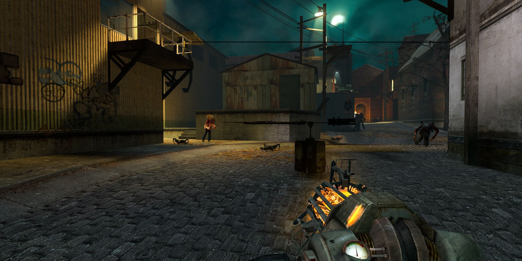 Half life 2 player holding the gravity gun in ravenholm