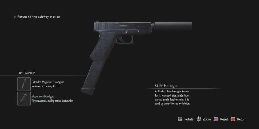 Fully upgraded G19 Handgun in Resident Evil 3