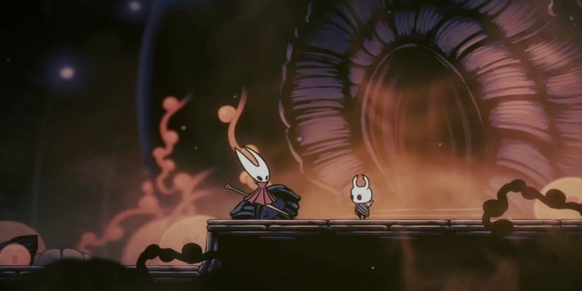 Hornet and the Knight outside the Black Egg, with the infection taking over