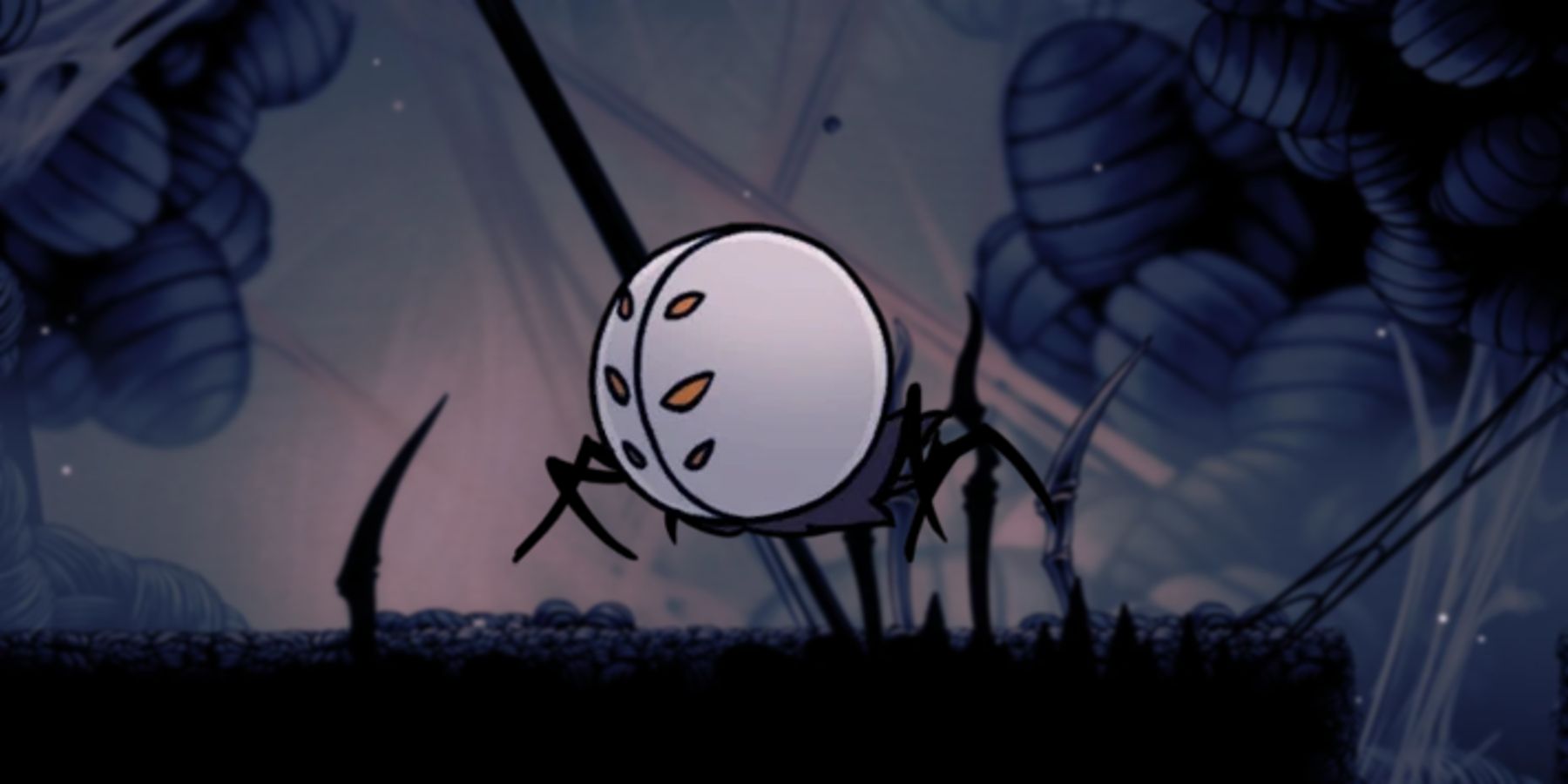 Cut Weaver enemy from Hollow Knight overlaid on Deepnest