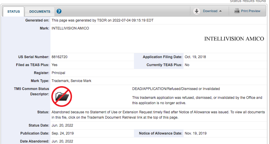 Intellivision-Amico-Trademark-Dead-Patent
