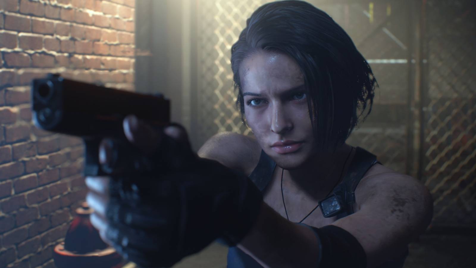 A picture of Resident Evil 3's Jill holding the handgun