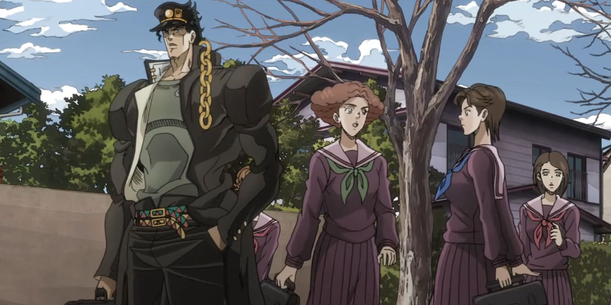 Jojo's Bizarre Adventure - Jojo walking with the other high schoolers his age