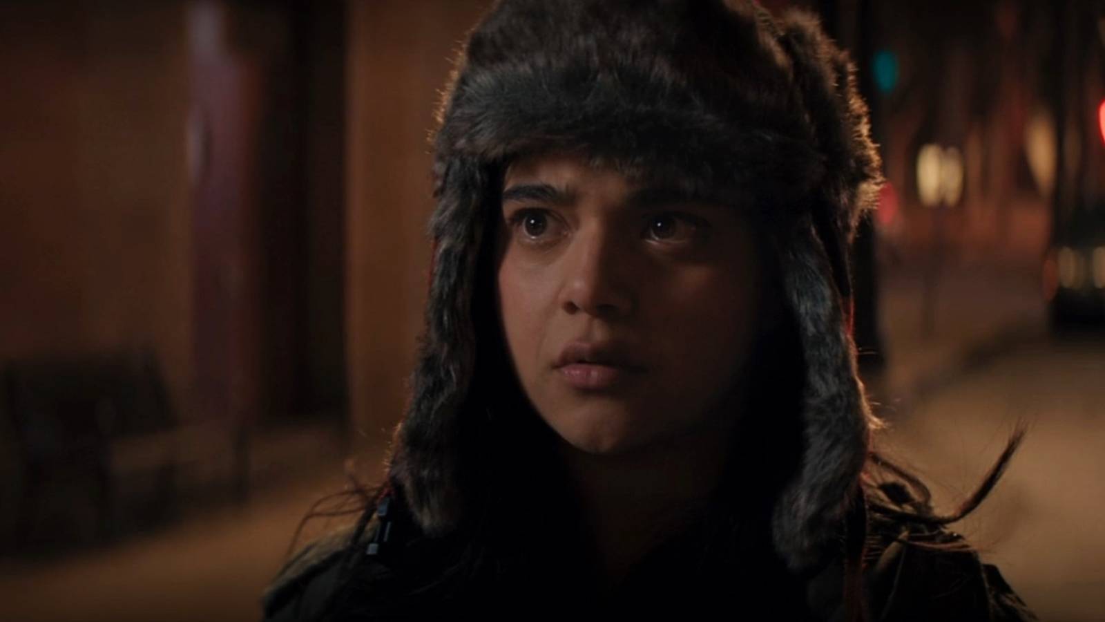 Iman Vellani as Kamala Khan surprised in Ms. Marvel