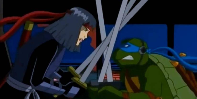 Karai (left) locking swords with Leonardo (right). Image source: reddit.com