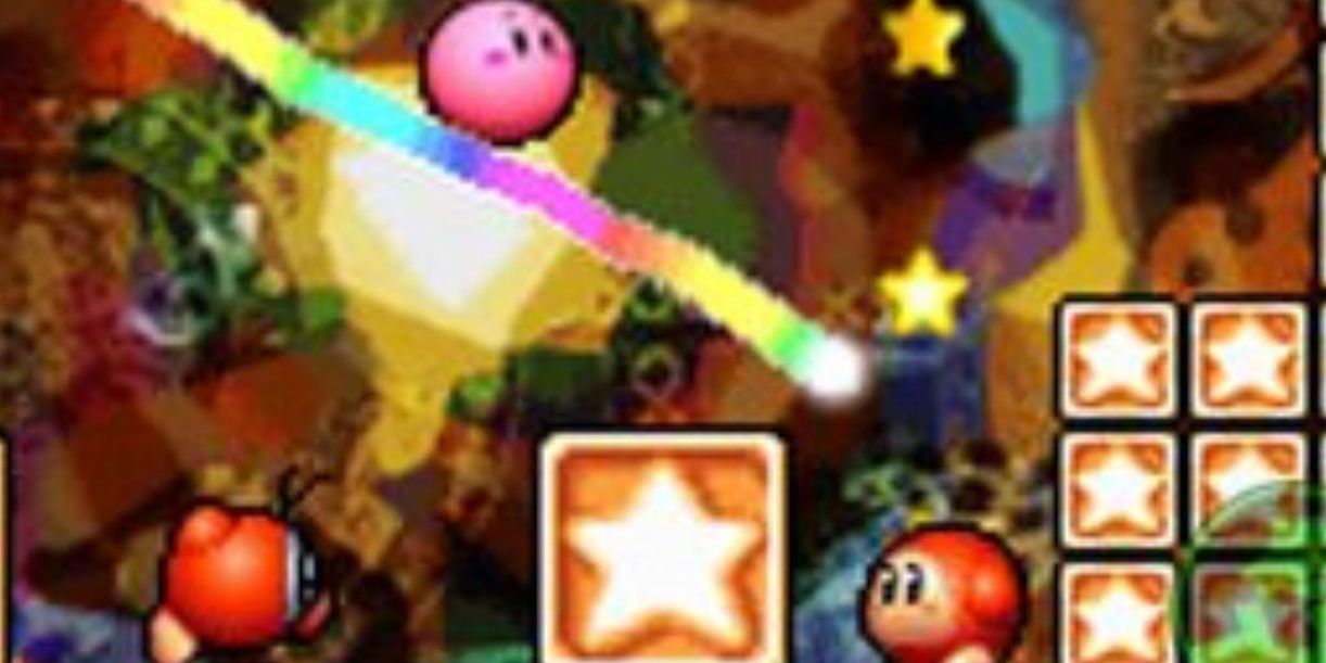 Kirby and Waddle Dee in the Volatile Volcano Stage in Kirby: Canvas Curse