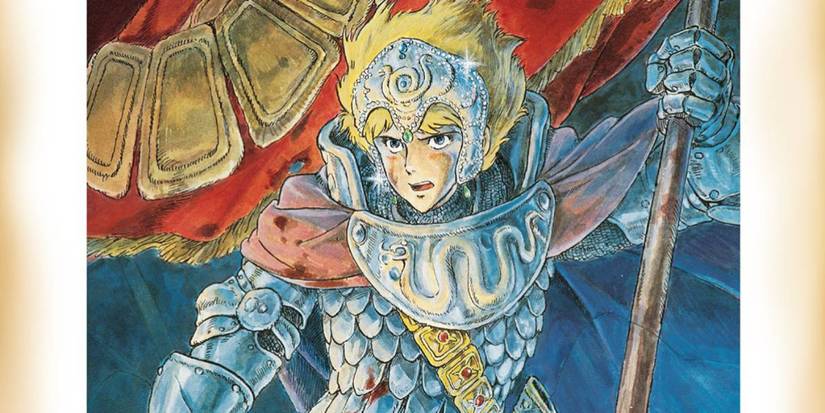 Kushana in her armor bearing a flag